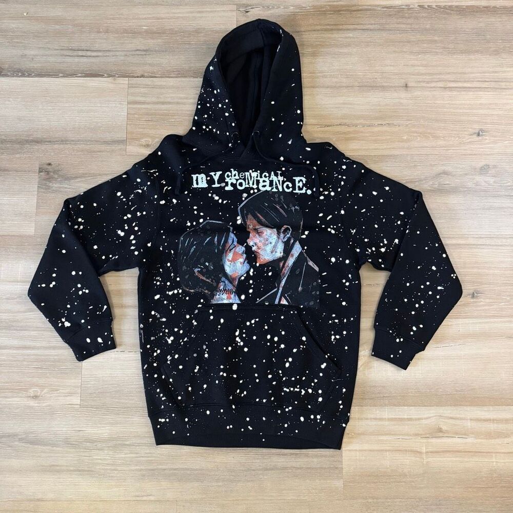 New My Chemical Romance Three Cheers Black Dripped Dried Hoodie Size Small Rock